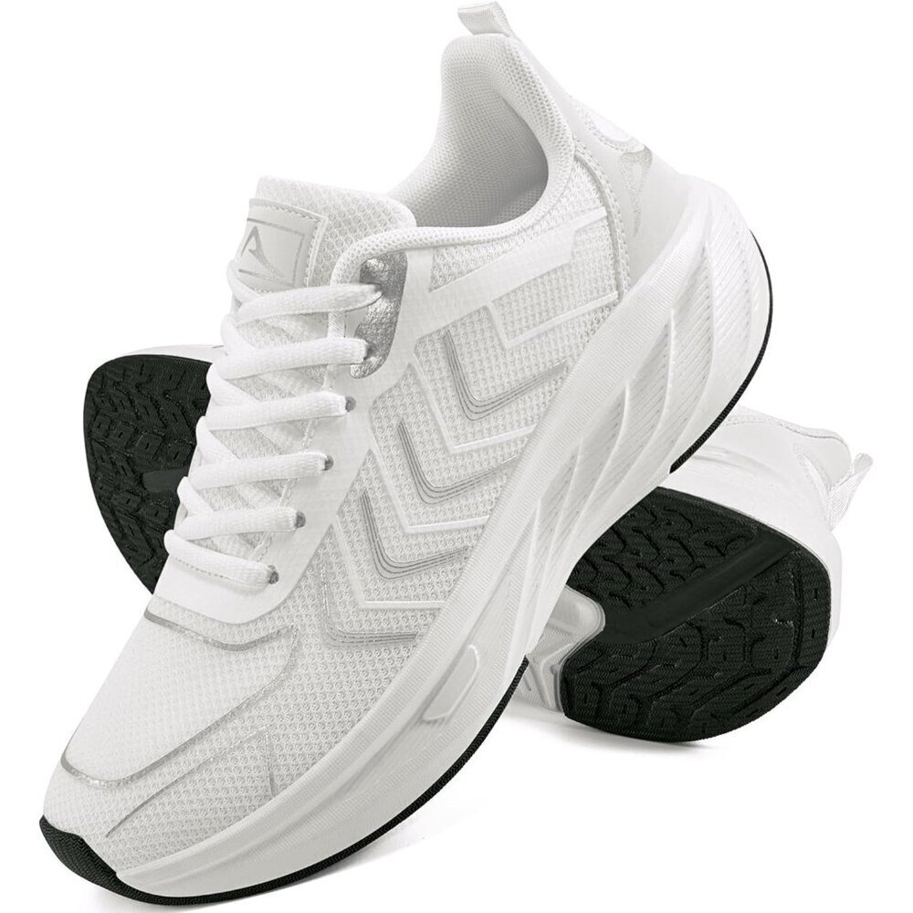 Women's White Breathable Tennis Shoes Non-Slip Sneakers for Walking & Workout